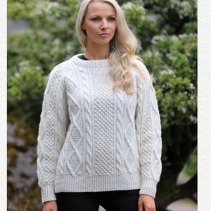 Ladies Aran Handknit Crew Sweater